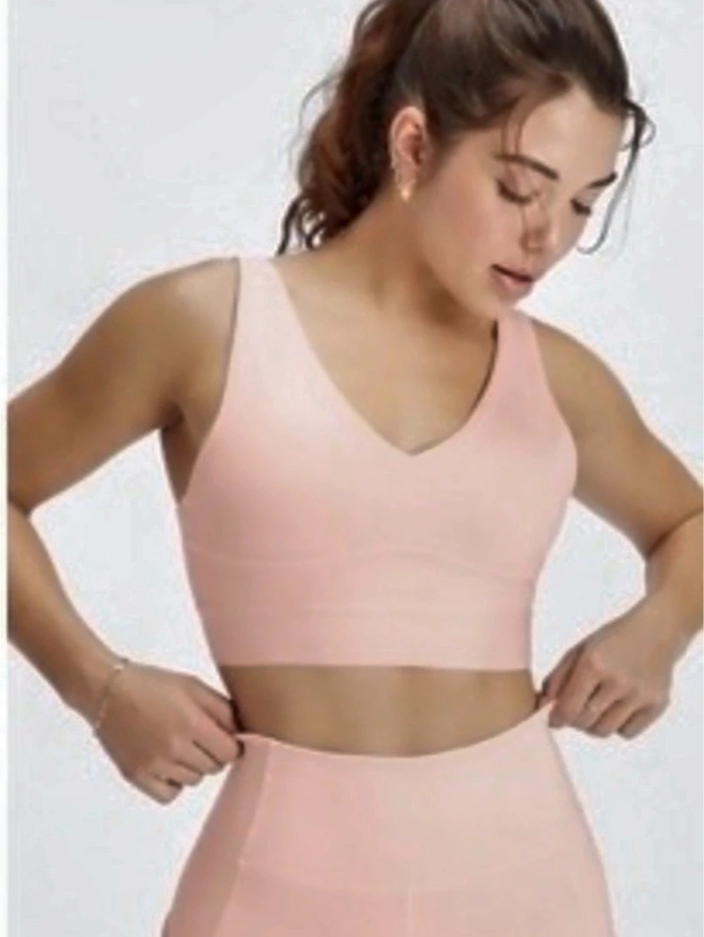 Fabletics All Day Every Day V-Neck Adjustable Strap Sports Bra Pink